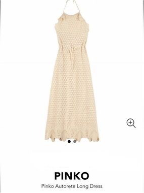 PINKO Cream Crochet Halter Maxi Dress
